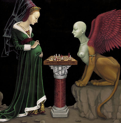 Madeline von Foerster, Lusus Serius [The Serious Game], 2001, oil on panel, 22x22 inches