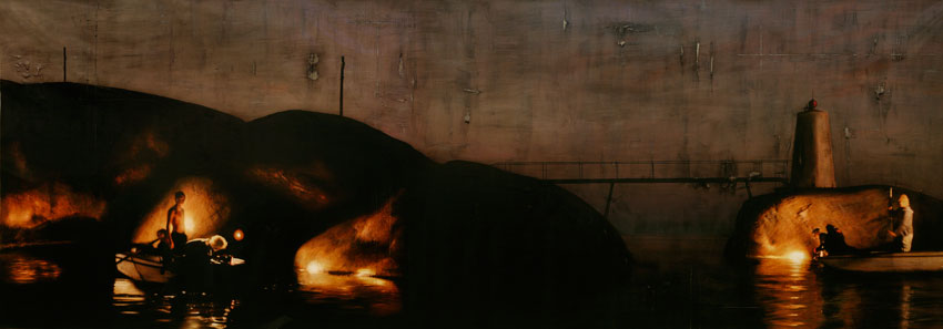 Per Fronth, Bridge / Teenage Lux (archipelago), mixed media/oil on canvas, 184x65 inches