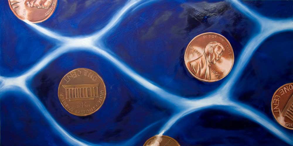 Chris Rywalt, Give or Take a Penny, 2009, oil on panel, 48x24 inches