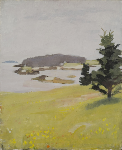 Fairfield Porter, Bear Island with Spruces, oil on board, 22x18 inches