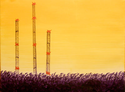 Chris Rywalt, Three Antennas, 2007, oil on canvas paper, 16x20 inches