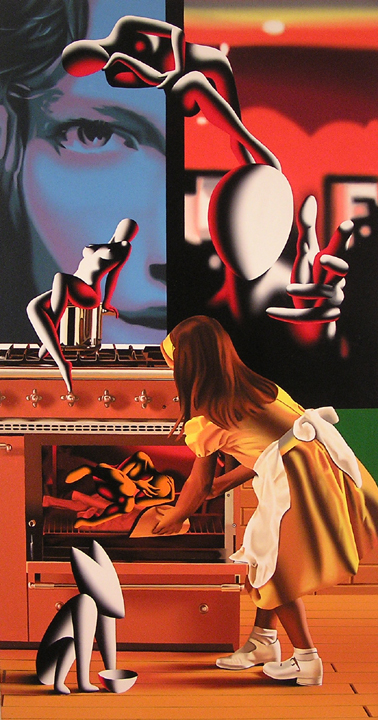 Mark Kostabi, There's No Place Like Home, 2005, oil on canvas, 59 1/8x30 1/2 inches