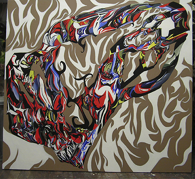 Tim Mutzel, Kicked in the Skull, 2001, acrylic on canvas, 46x50 inches
