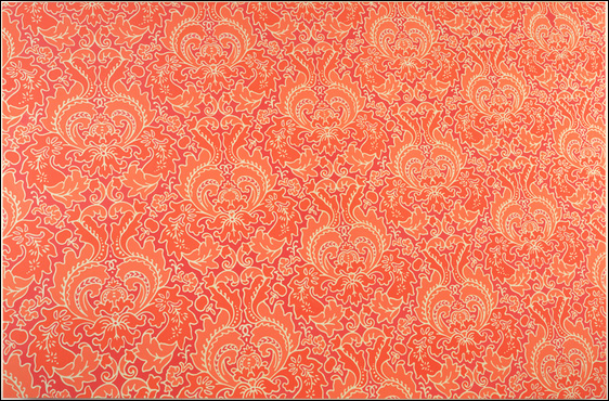 Sara Eichner, red floral wallpaper, 2006, oil on panel, 47x72 inches