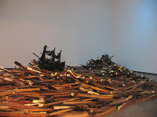 Radcliffe Bailey, installation view, 2007, piano keys and stuff