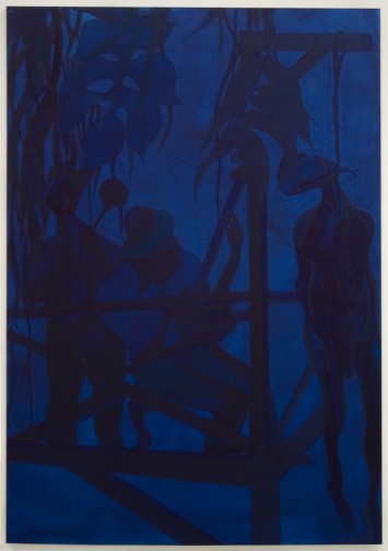 Chris Ofili, Iscariot Blues, 2007, oil on linen, 110 5/8 x 76 3/4 inches