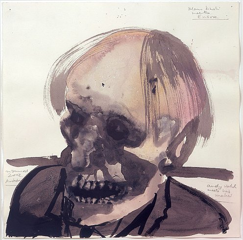 Marlene Dumas, KLAUS KINSKI MEETS ENSOR, ANDY WARHOL MEETS HIS MAKER, 2002, watercolor on paper, 18.11x18.11 inches