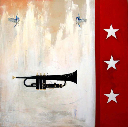 Boyce Cummings, Black Trumpet, 2008, mixed media on canvas, 42x42 inches