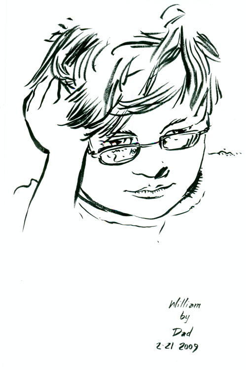 Chris Rywalt, William by Dad, 2009, ink on paper, 8.5x5 inches