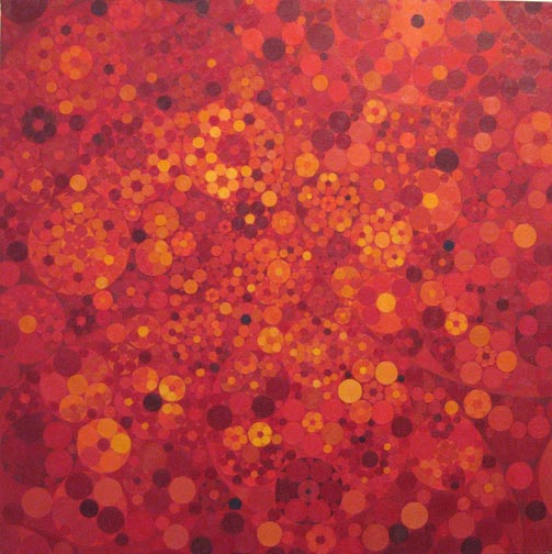 Bruce Pollock, Red Square Cluster, 2009, oil on canvas, 24x24 inches