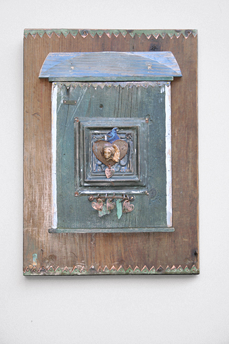 Abby Rieser, Love Song, wood, metal, leather, 19x13.75 inches