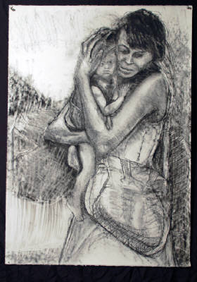 Homer Yost, Fourth Year Homeless in the Lower Ninth Ward, 2009, charcoal on paper, 22x40 inches