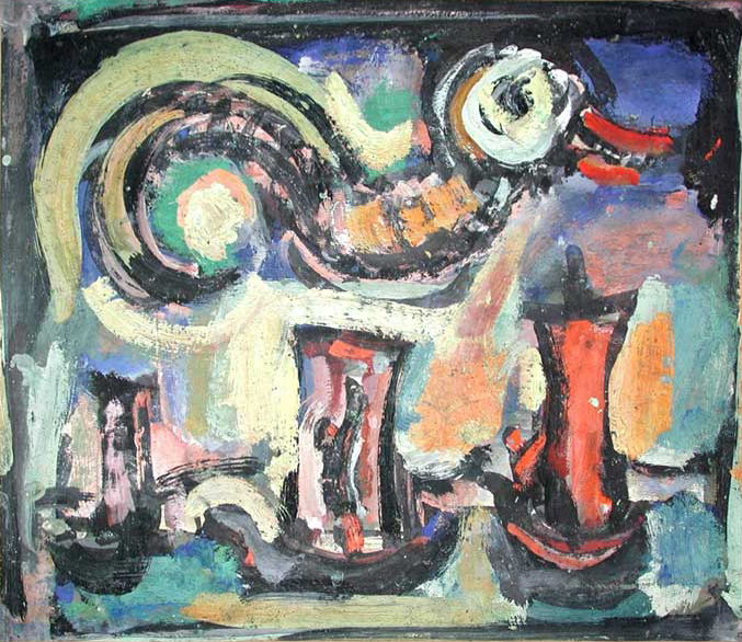 Georges Rouault, Payasage africain (aux trios barques), 1920, oil, gouache on canvas, 16x18.4 inches