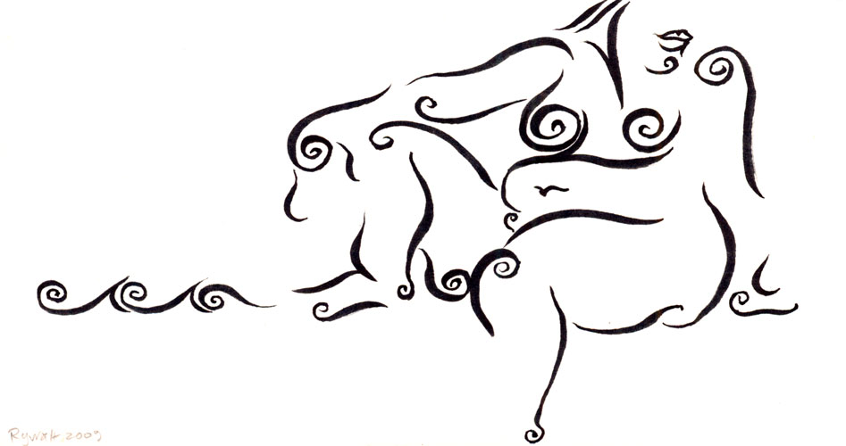 Chris Rywalt, Squiggle Woman, 2009, ink on paper, 7.8125x4.125 inches